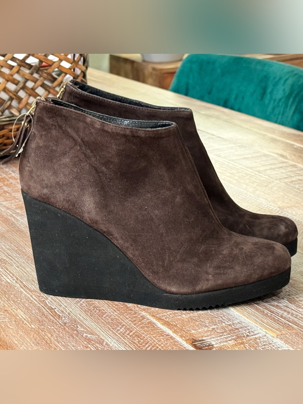 Andre Assous Gray Dark Suede Wedge Ankle Boots